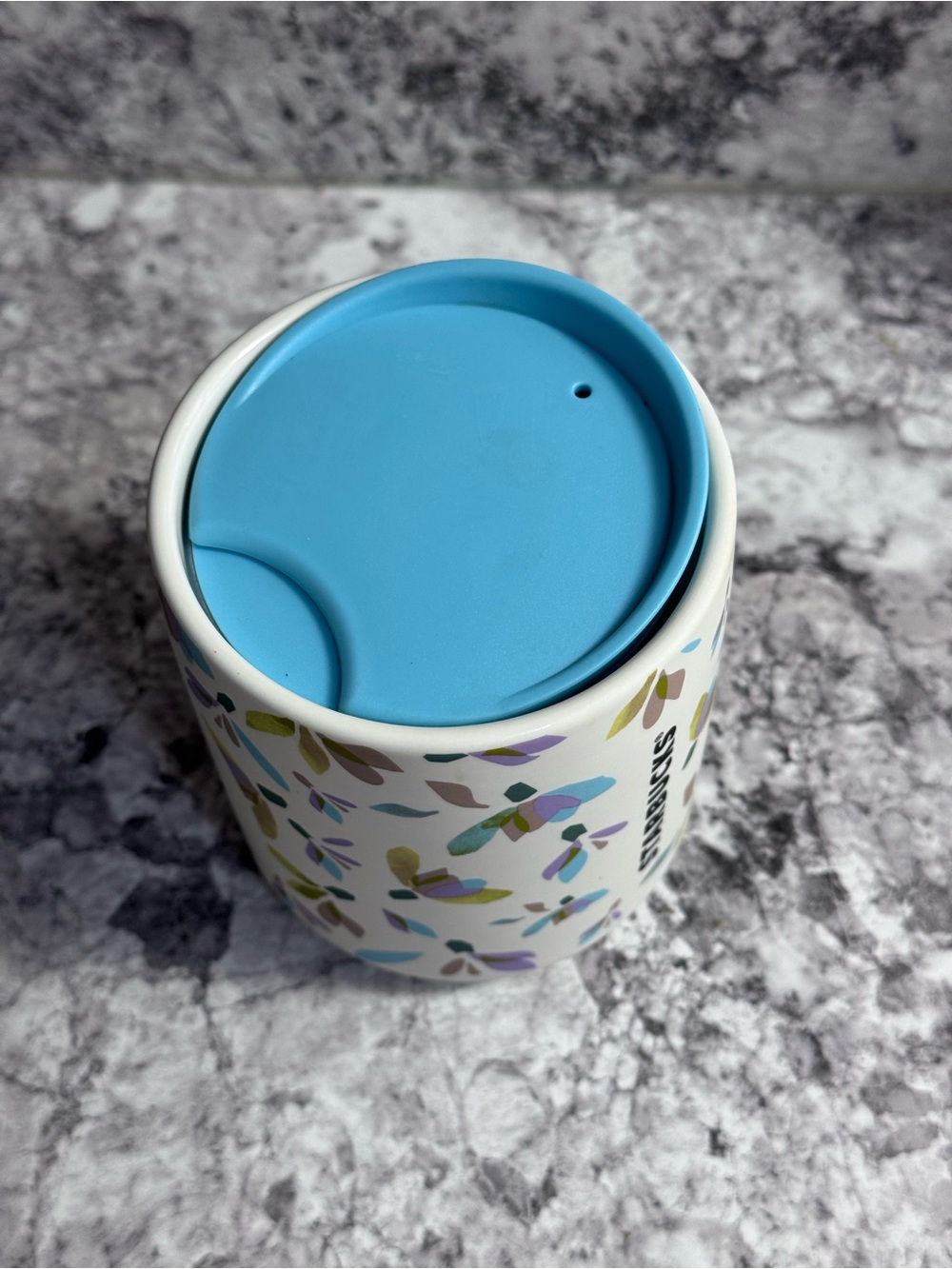 Starbucks Butterfly Floral 8oz Ceramic Travel Mug Blue Lid - Picture 4 of 4